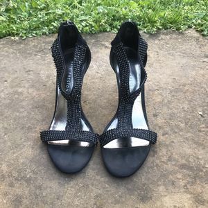 Kate Preston Black with Black Rhinestone Heels with Zip Back Sz 8.5